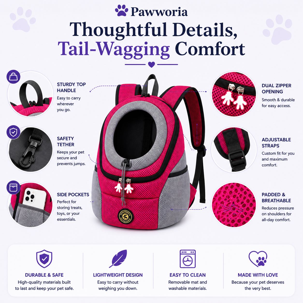 Dog & Cat Backpack Carrier for Hiking & Travel