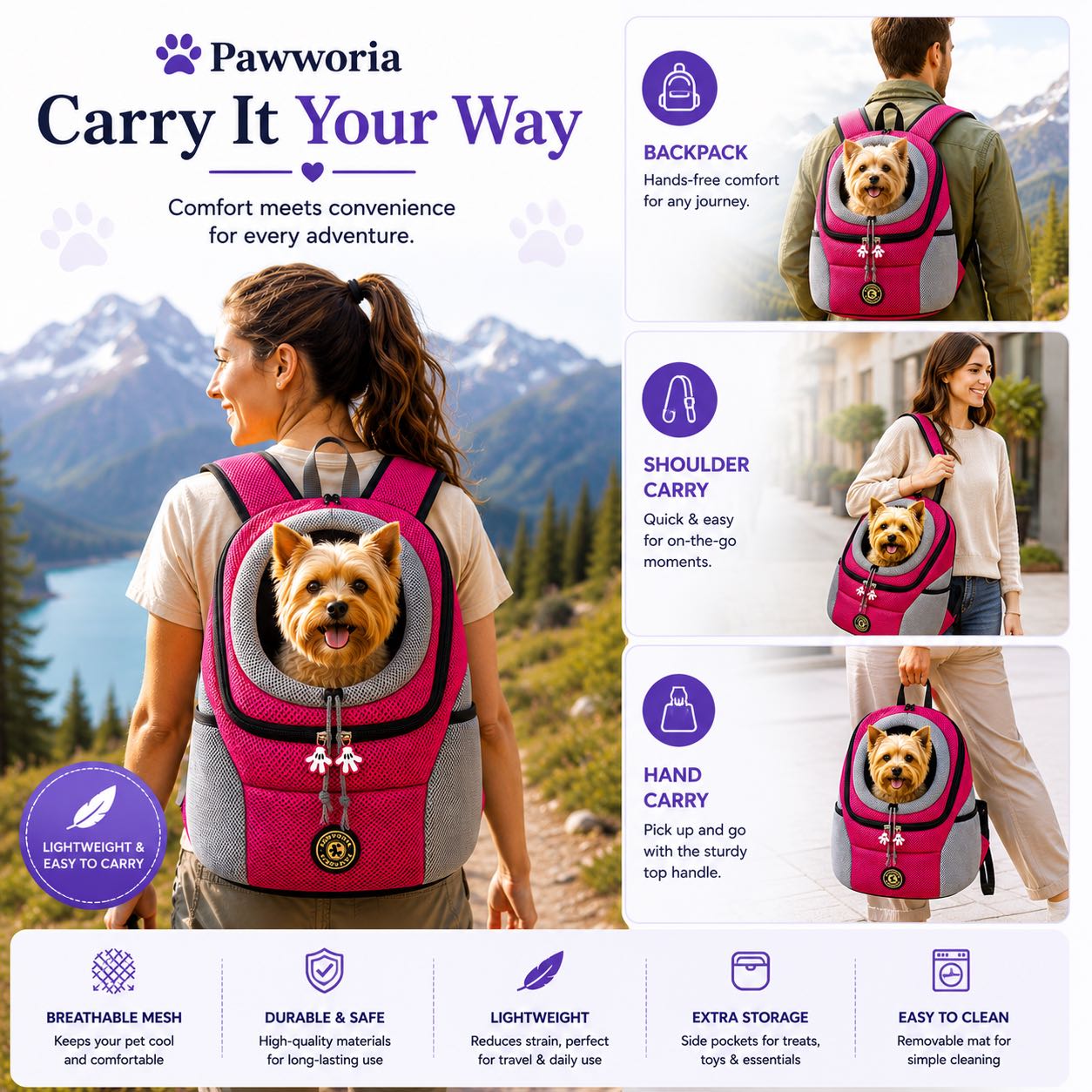 Dog & Cat Backpack Carrier for Hiking & Travel